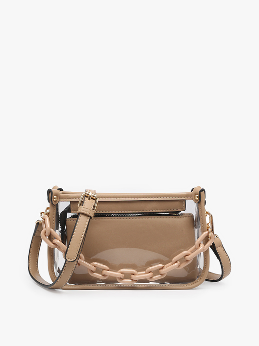 Taupe Jessica Clear Crossbody w/ Chain