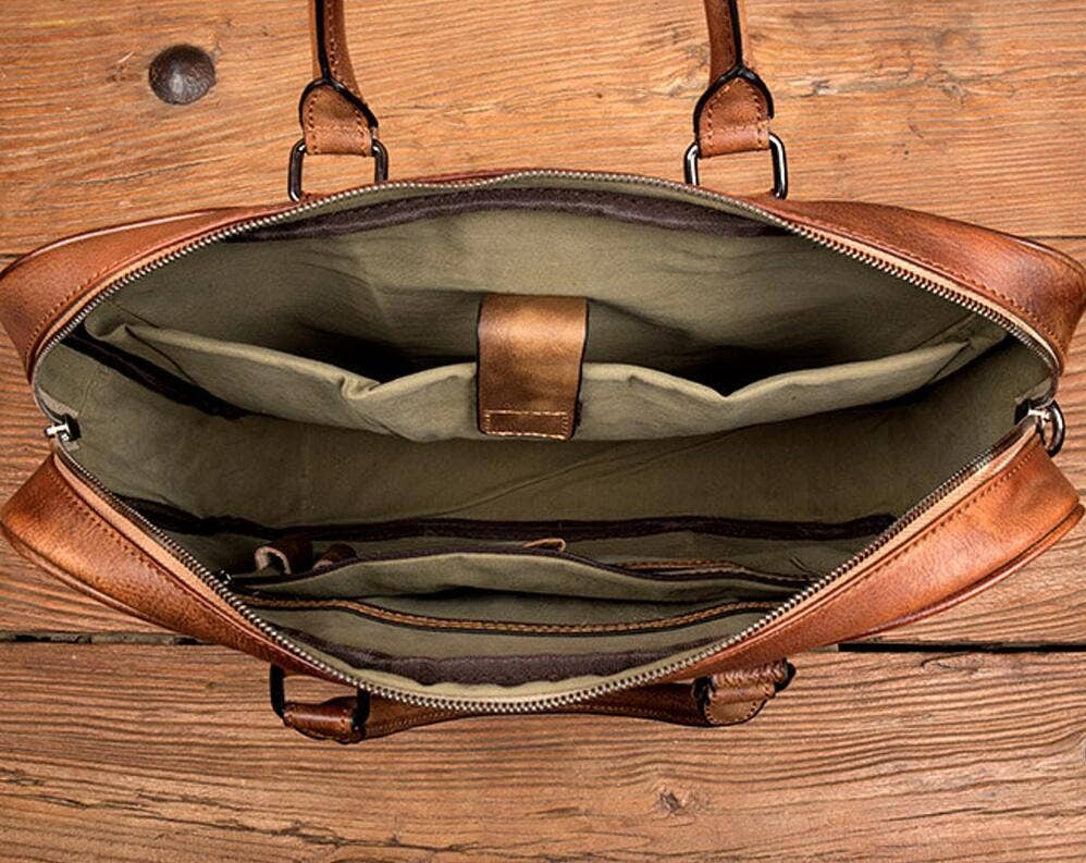 Full Grain Leather Briefcase-Laptop Shoulder Bag