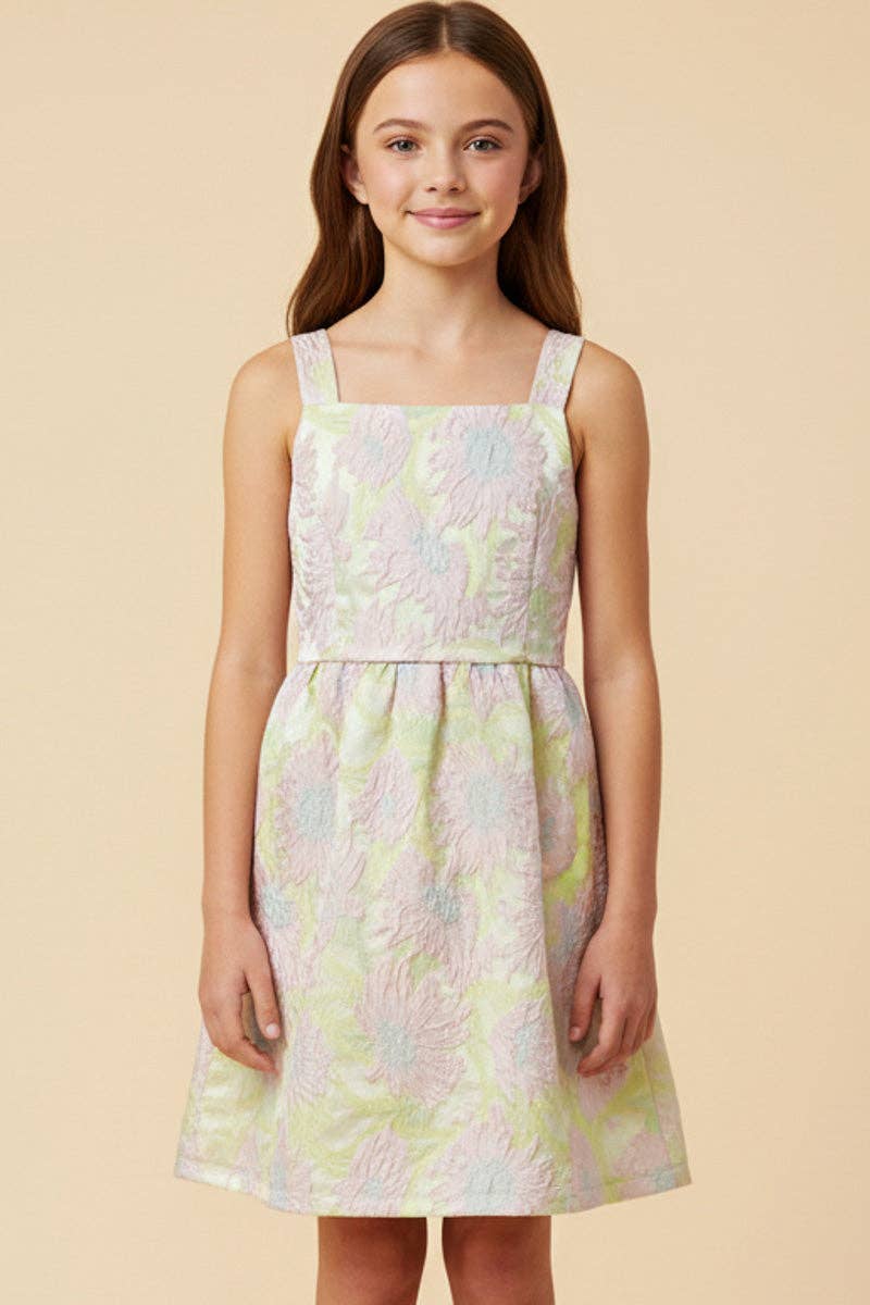 Dress - Girls Floral Jacquard Square Neck