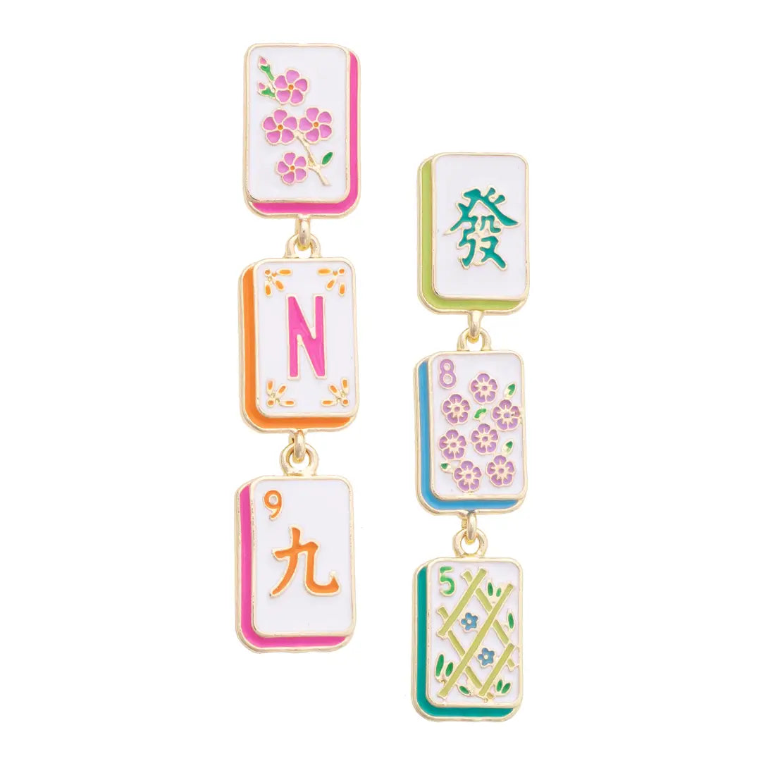 Earrings - Linked Tile Mahjong Pastel