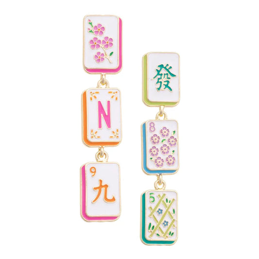Earrings - Linked Tile Mahjong Pastel