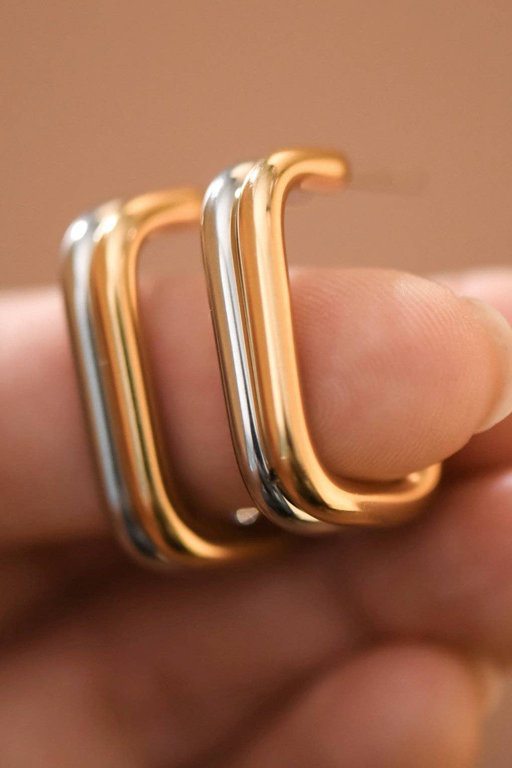 18K Gold Plated Two Toned Hoop Earrings