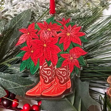 Stationery | Ornament Texas Cowboy Boots Poinsettia