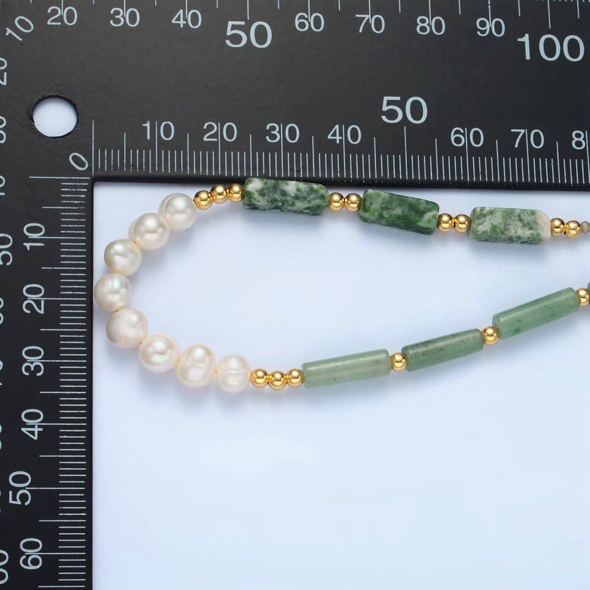 Jewelry | Necklace Handmade Green Jade Bead Chain with Freshwater Pearl 15.55 Inch