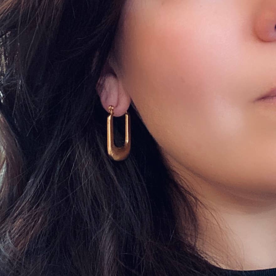 Earrings - Textured Long Hoop