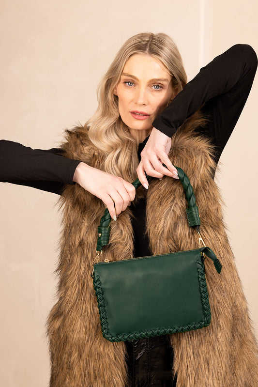 Judith Whipstitch Trim Shoulder Bag w/ Braided Handle