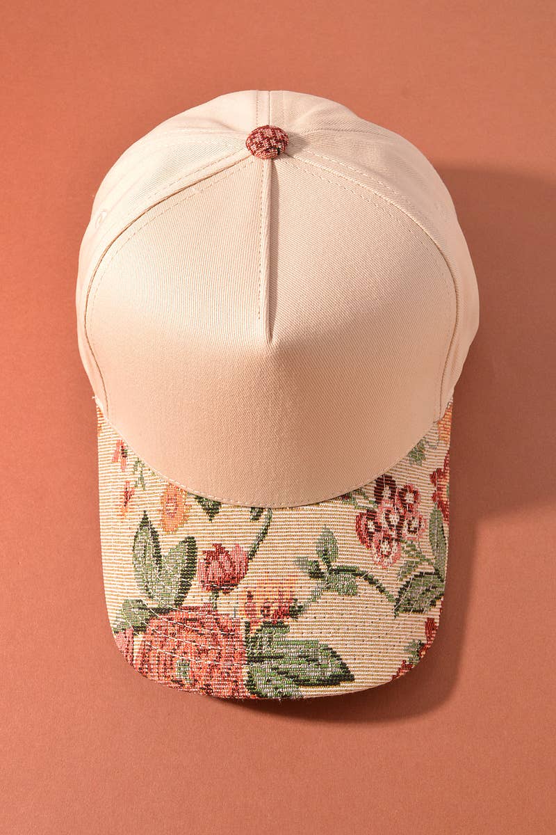 Hat - Floral Print Brim