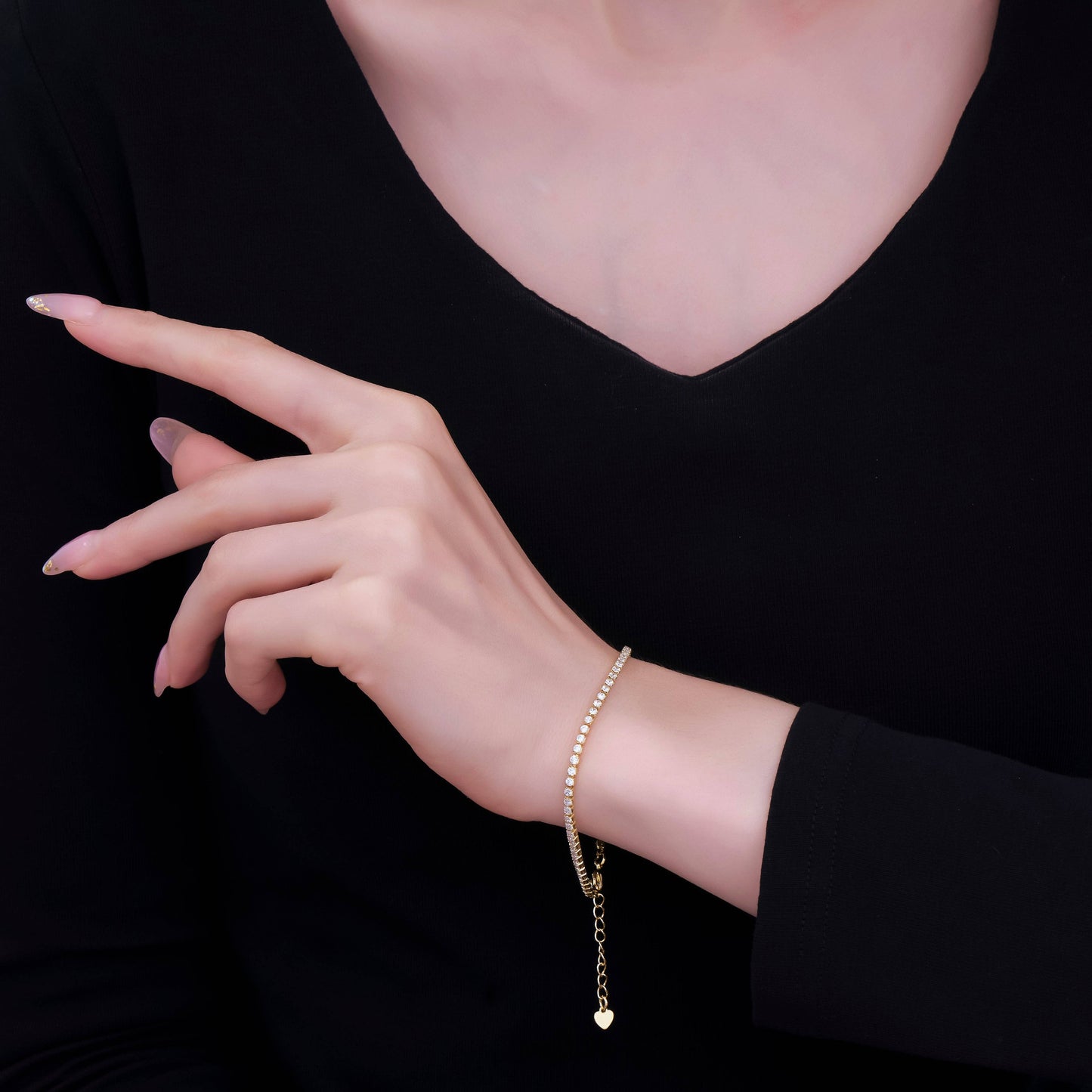 24K Gold Filled Clear CZ Tennis 6.9 inch Bracelet