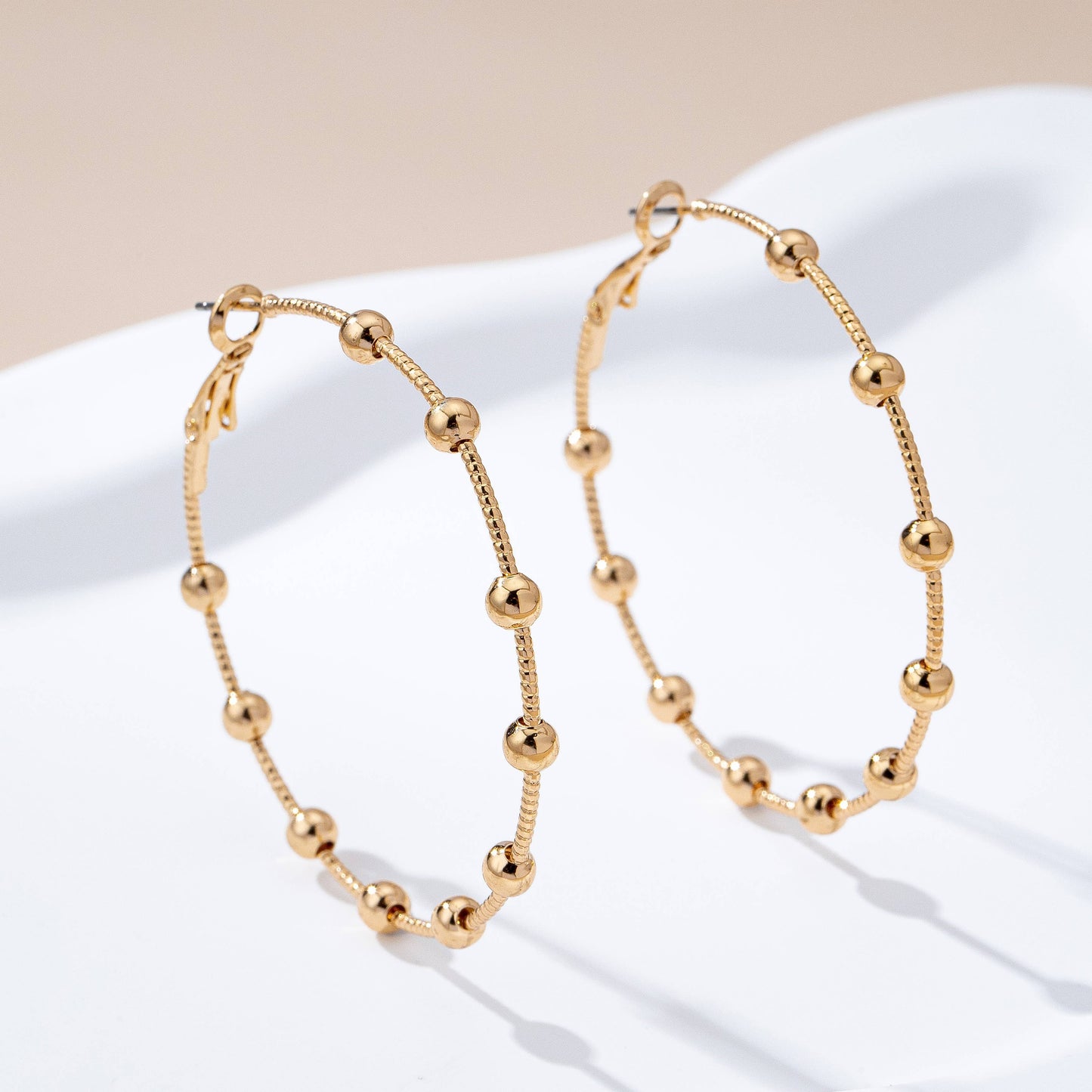 Earrings - Gold Ball Beaded Hoop