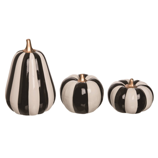 Decor | Set Of 3 Ceramic 10.25" Halloween Striped Pumpkins