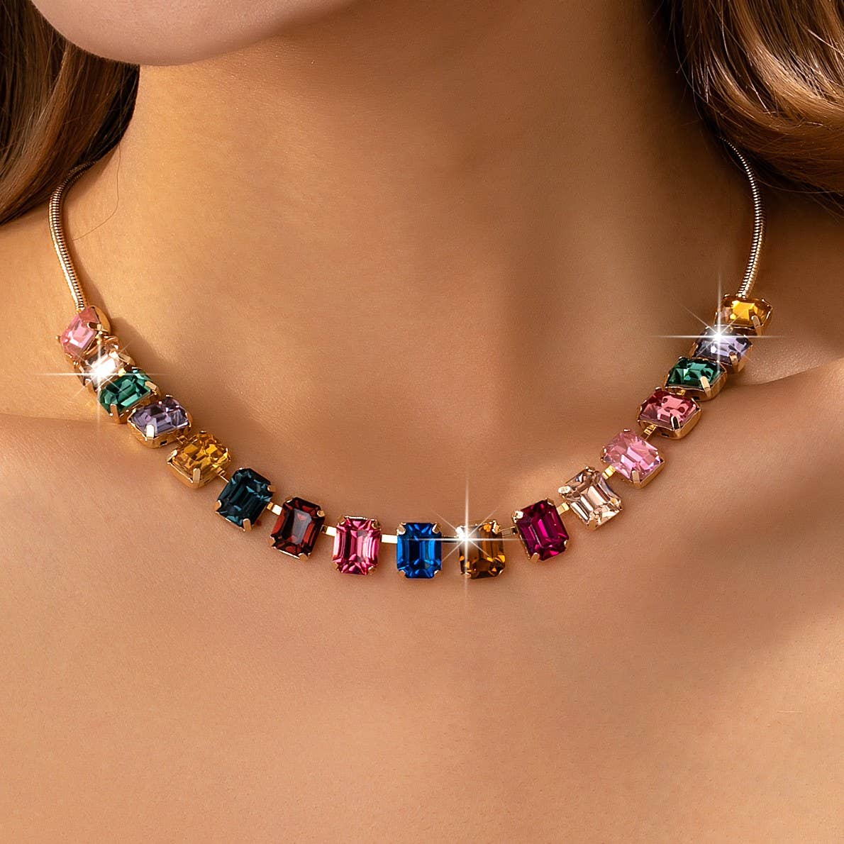 Necklace - Rainbow Emerald-Cut Gemstone