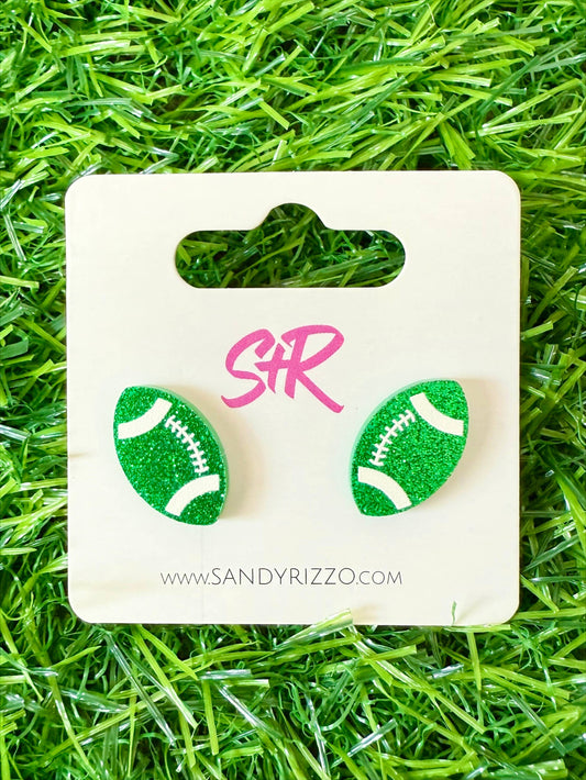 Jewelry | Earrings Green Glitter Acrylic Football Studs