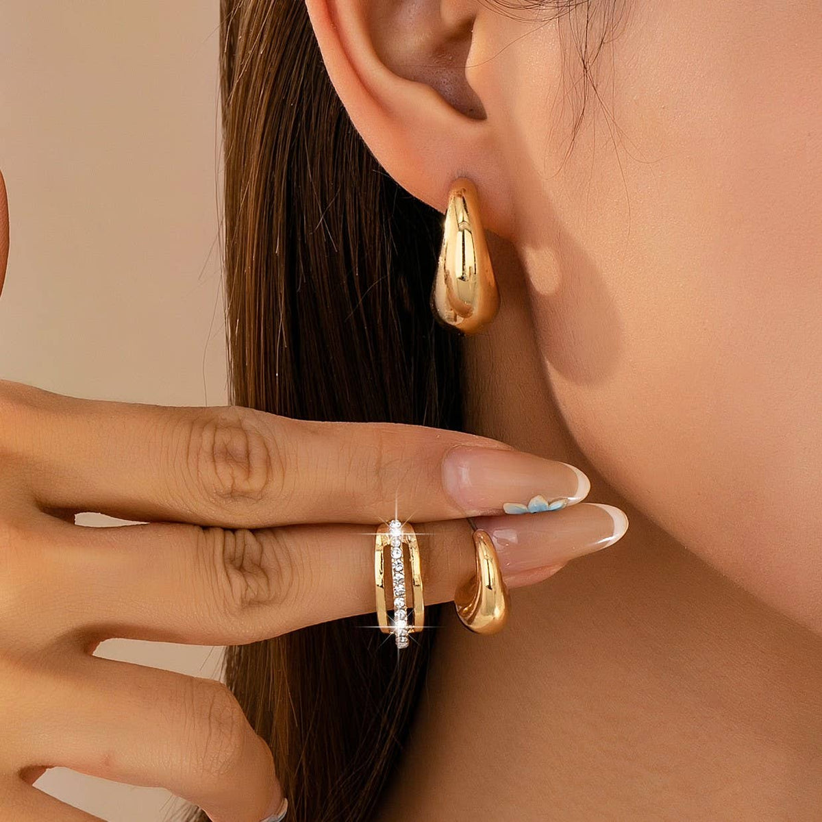 Earrings - Chunky Hoop Rhinestone Trio