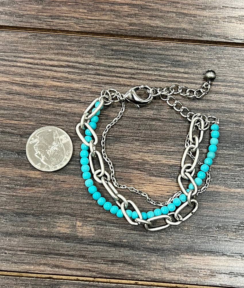 Bracelet - Synthetic Turquoise Strand Adjustable