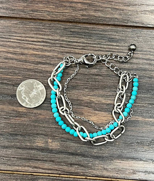 Bracelet - Synthetic Turquoise Strand Adjustable