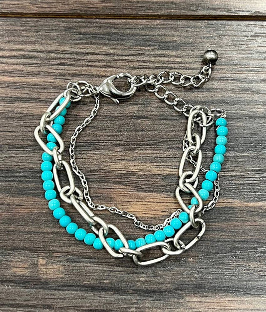 Bracelet - Synthetic Turquoise Strand Adjustable