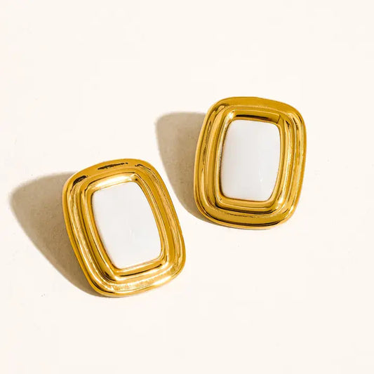 Jewelry | Earrings Gold Classic Square White Stone