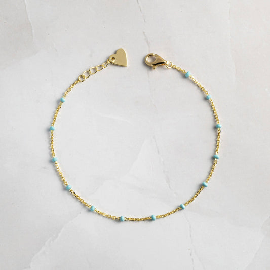 Bracelet | Turquoise Beaded Bracelet: 6.75" + .5" Ext / Gold