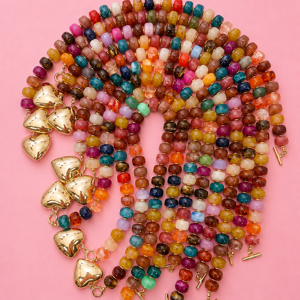 Necklace - Multi Beaded Heart Charm Toggle