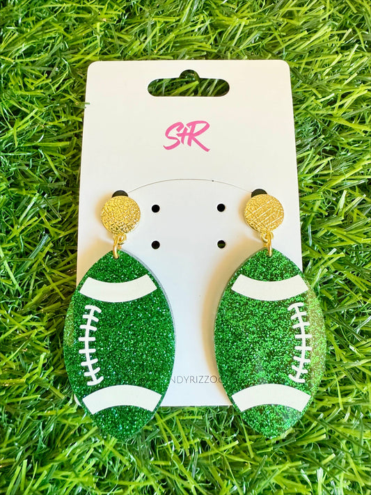 Jewelry | Earrings Green Acrylic Football with White Laces