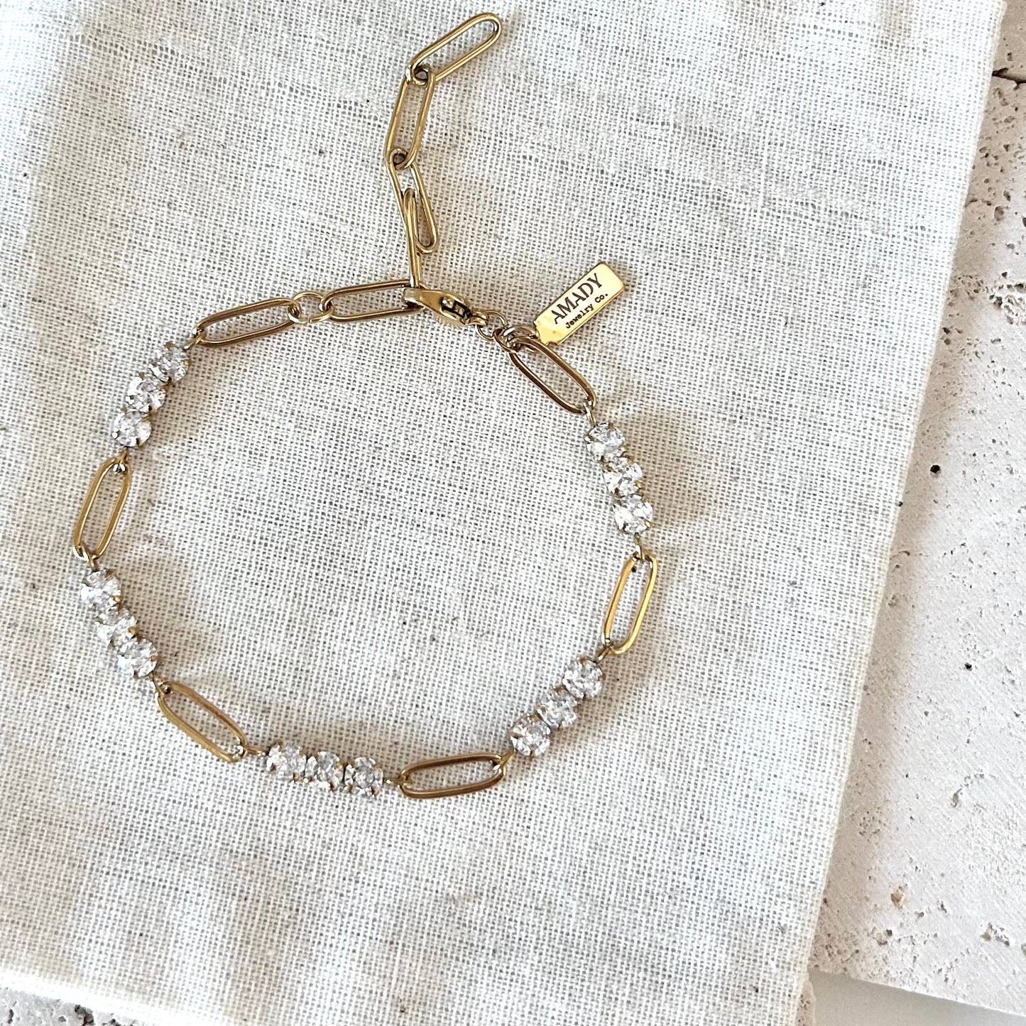 Bracelet - Paperclip Chain with Rhinestones