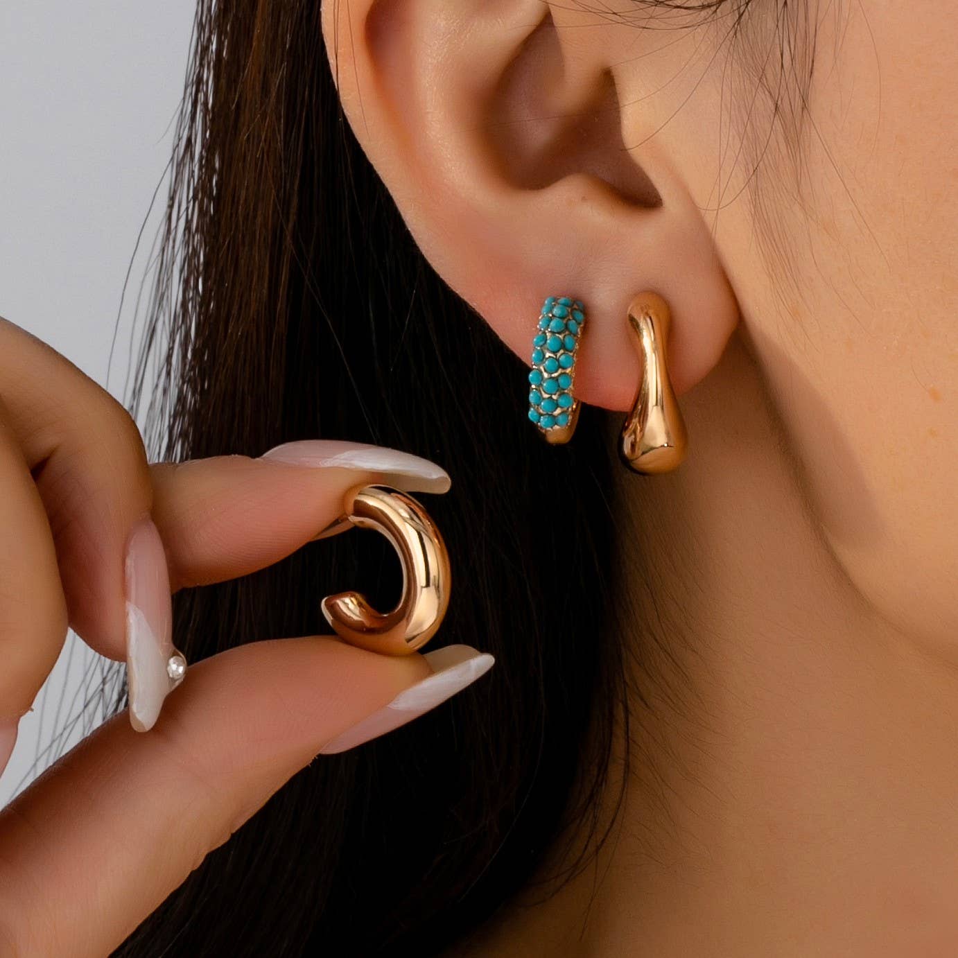 Earrings - Turquoise Hoop Trio Set