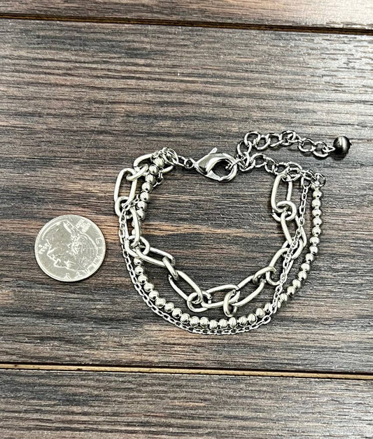 Bracelet - Silver Western Bead Strand Adjustable