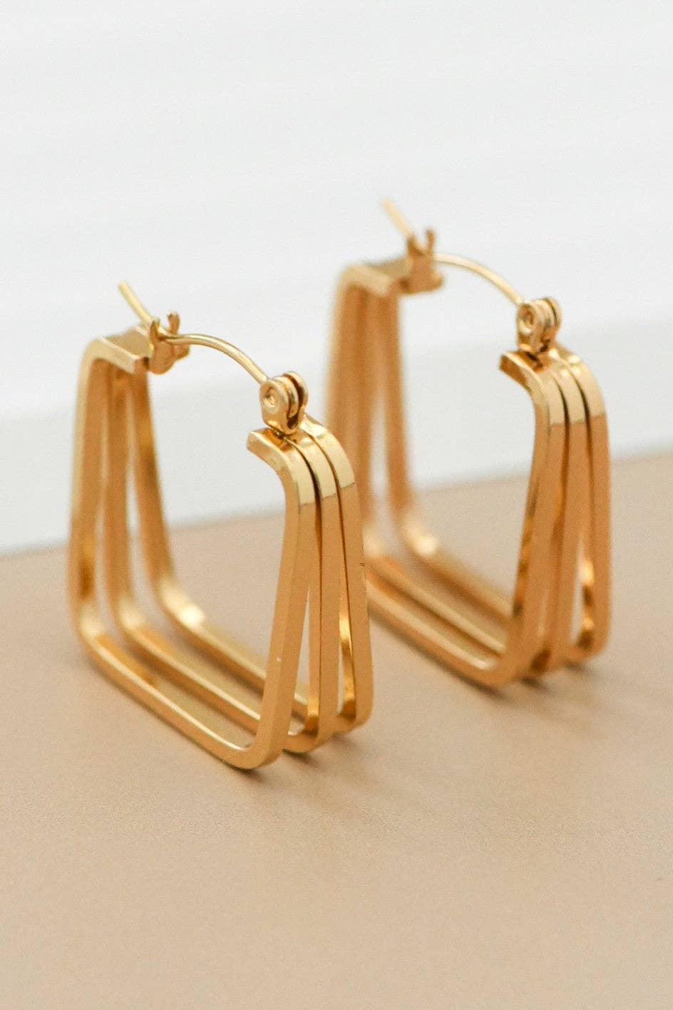 Earrings - Square Hoop Gold Plated