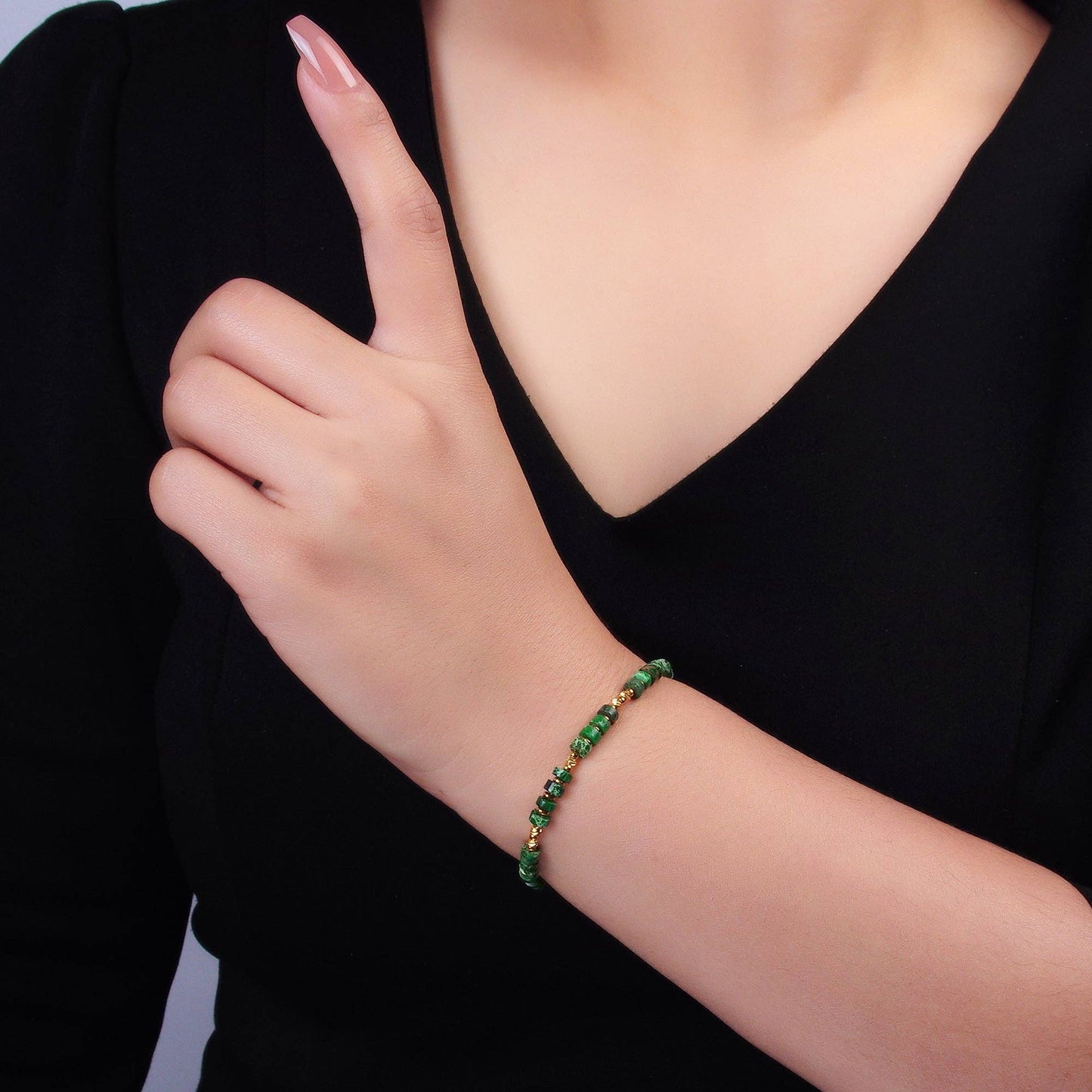 Jewelry | Bracelet Stainless Steel Malachite Natural Gemstone Bead 7 Inch