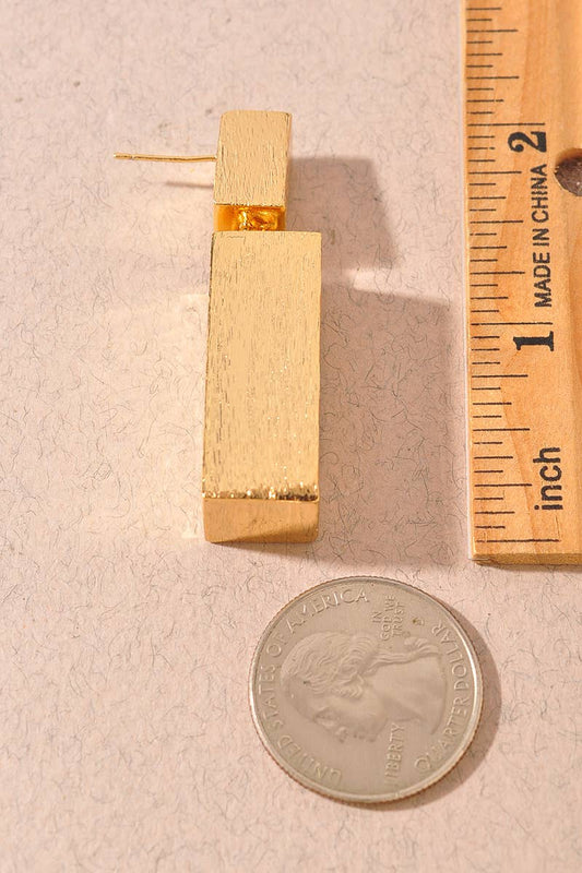 Earrings - Gold Brushed Rectangle Drop