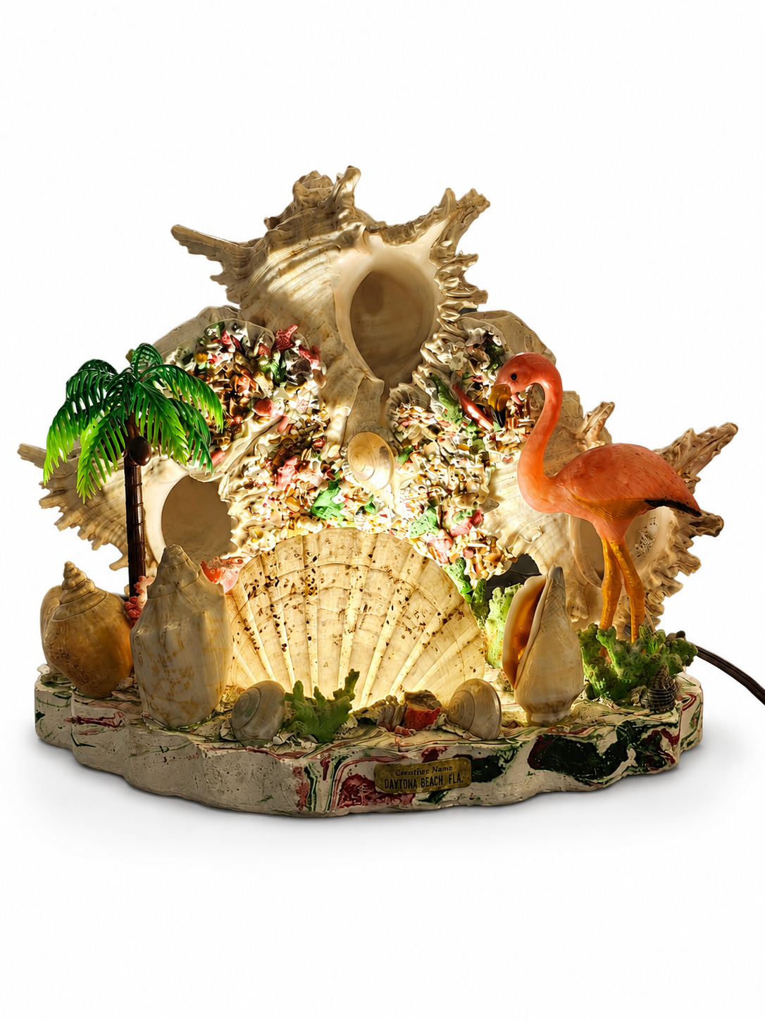 Lamp - Vintage Coastal Seashell Flamingo
