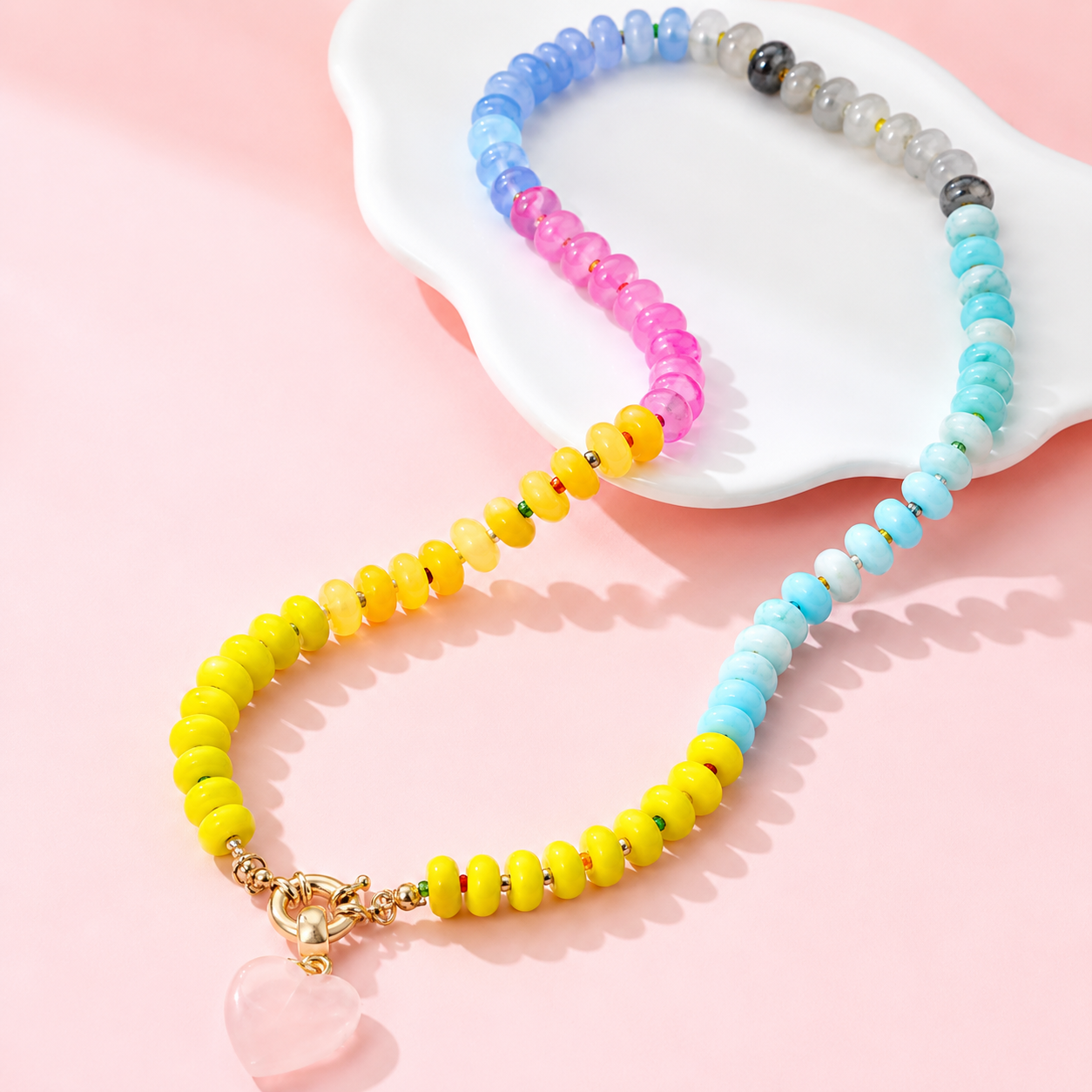 Necklace - Pastel Heart Beaded