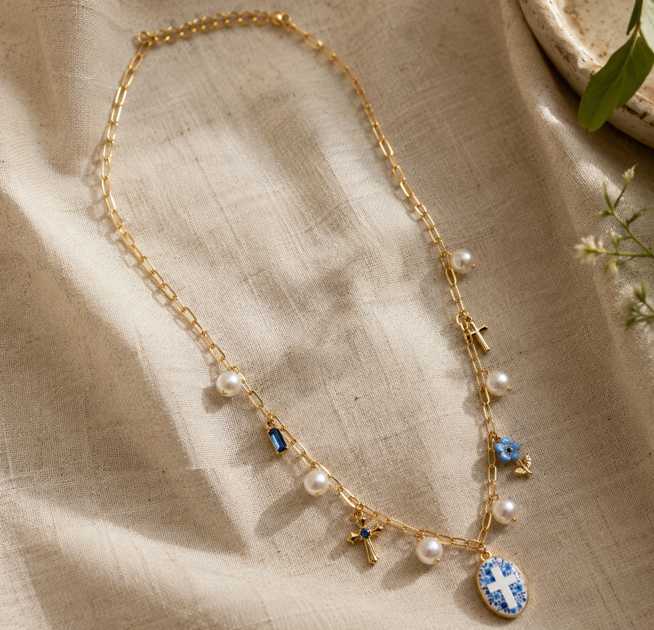 Necklace - Mixed Floral Cross Charm