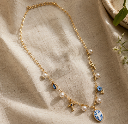 Necklace - Mixed Floral Cross Charm