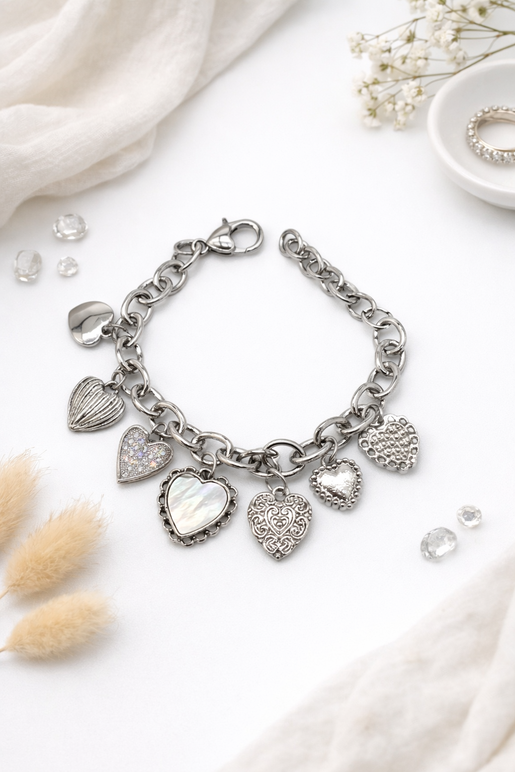 Mother Of Pearl Heart Charm Bracelet