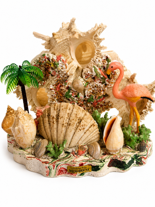 Lamp - Vintage Coastal Seashell Flamingo