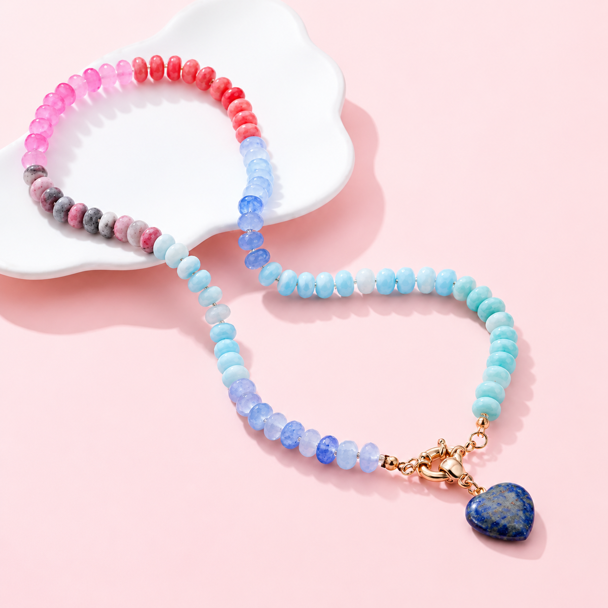 Necklace - Midnight Blue Heart Charm Beaded