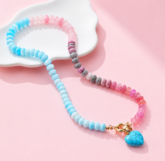Necklace - Turquoise Heart Beaded