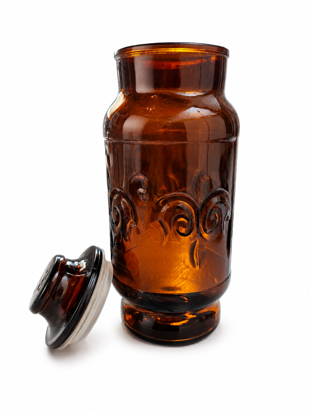 Jar - Amber Glass Owl Canister