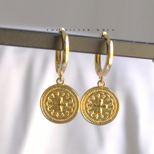 Gold Coin Huggie Hoop