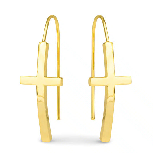Gold Maria Cross Drop Earrings