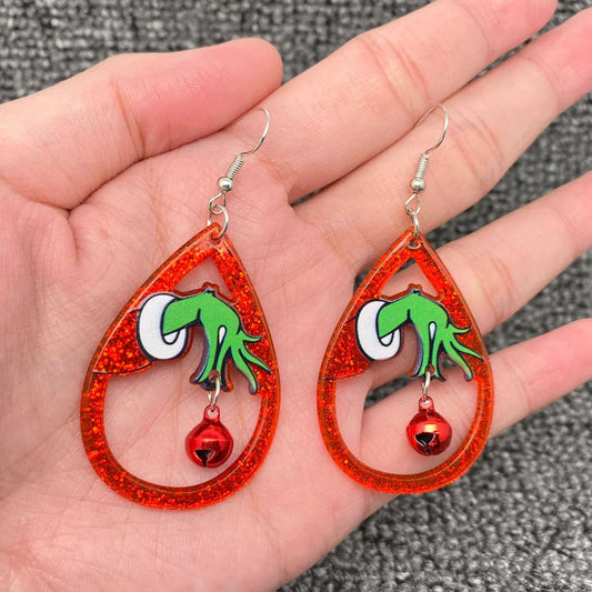 Jewelry | Earrings Acrylic Grinch Red Bell