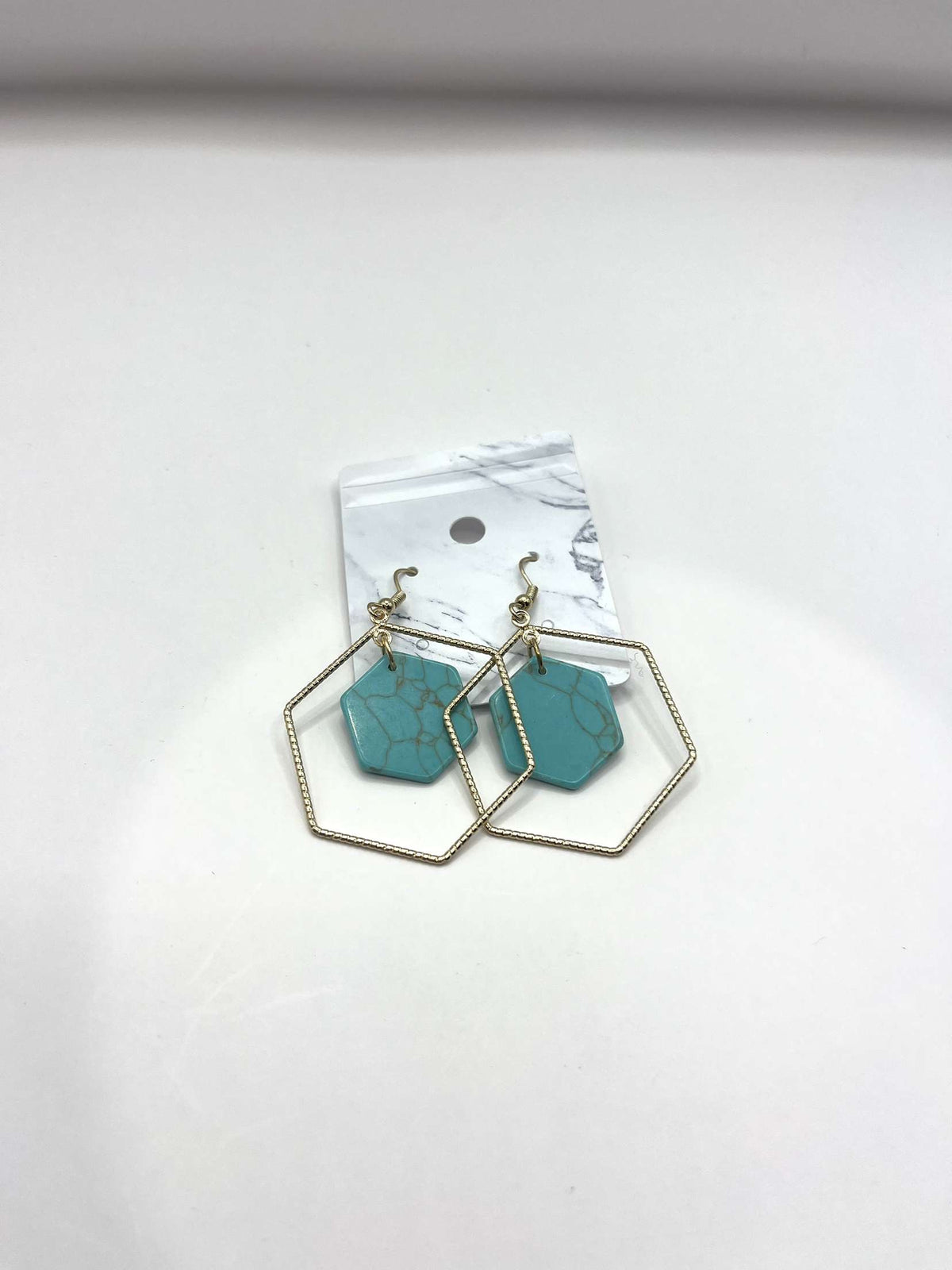 Earrings | Hexagon Hoop and Stone Drop Earrings