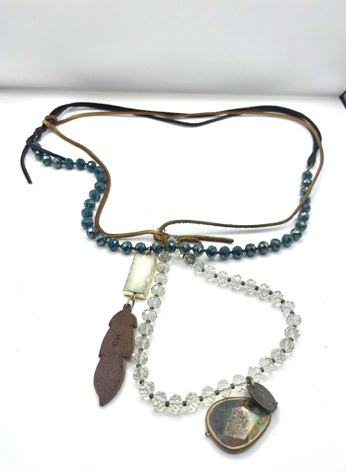 Necklace | J. Forks Designs- Double Layered Turq/Clear Bead