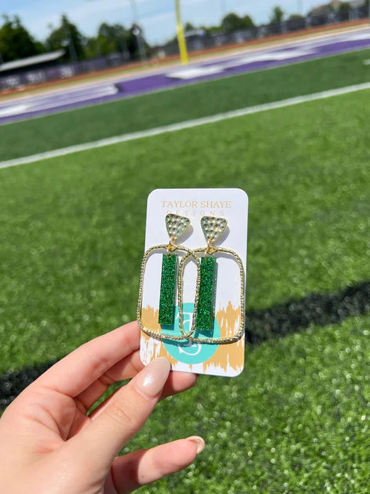 Jewelry | Earrings Green Glitter Holiday Rectangle Stick Hoops