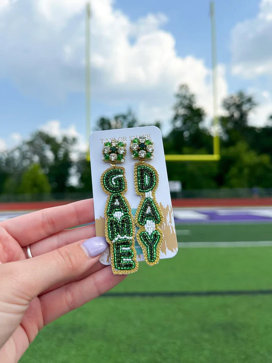 Jewelry | Earrings Green/White Game Day Drops Beaded