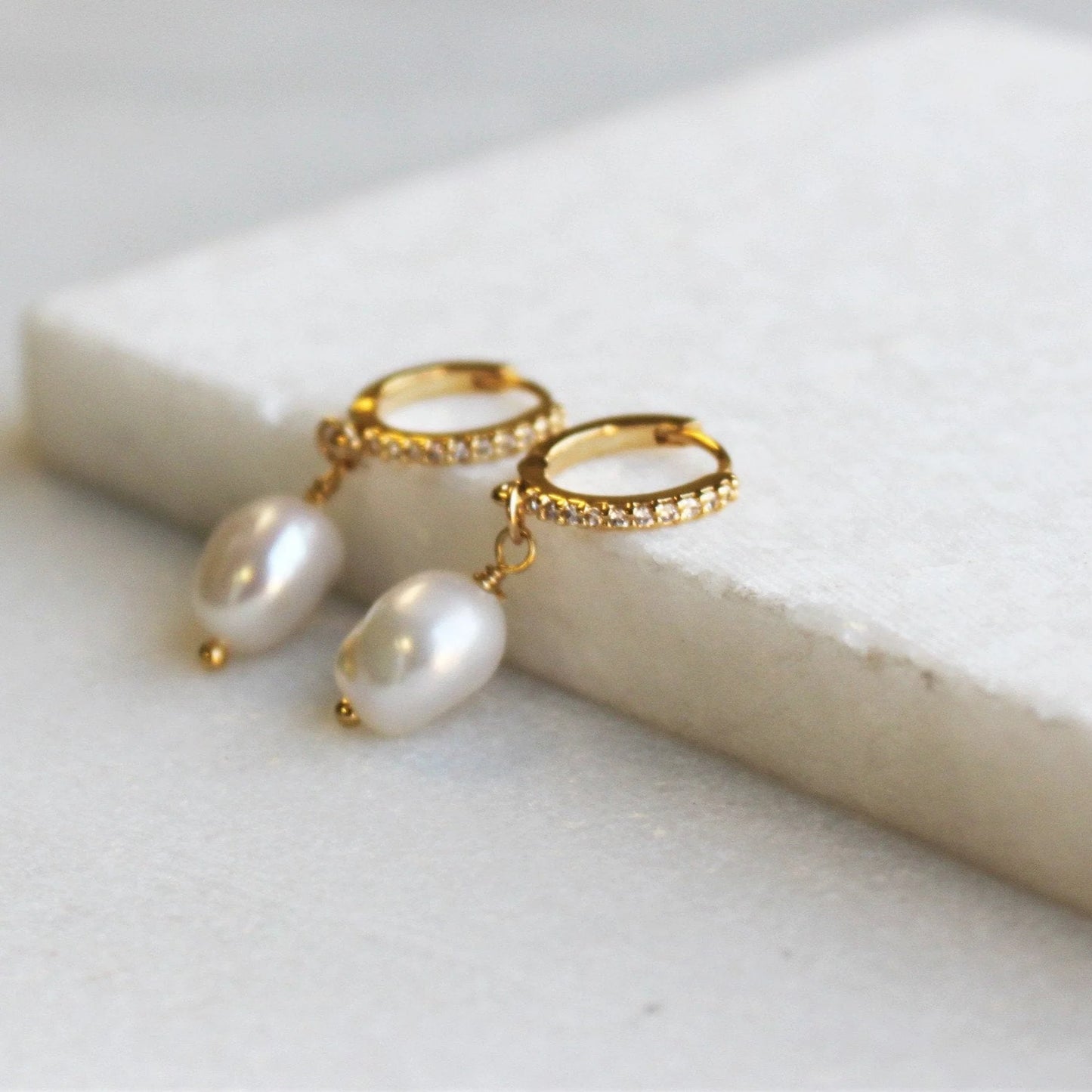 Isa Pearl CZ Gold Hoops