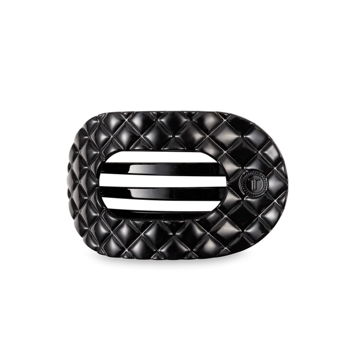 Teleties | Flat Round Medium Jet Black Quilted Hair Clip