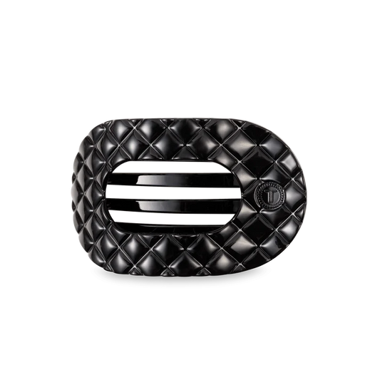 Teleties | Flat Round Medium Jet Black Quilted Hair Clip