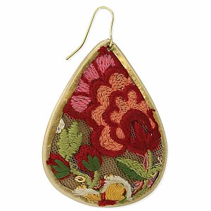 Earrings - Red Mesh Embroidered Flower